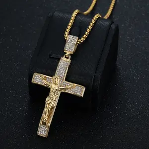 HIPHOP Jewelry Titanium Steel Gold Plated Full Diamond YS Cross Pendant Necklace