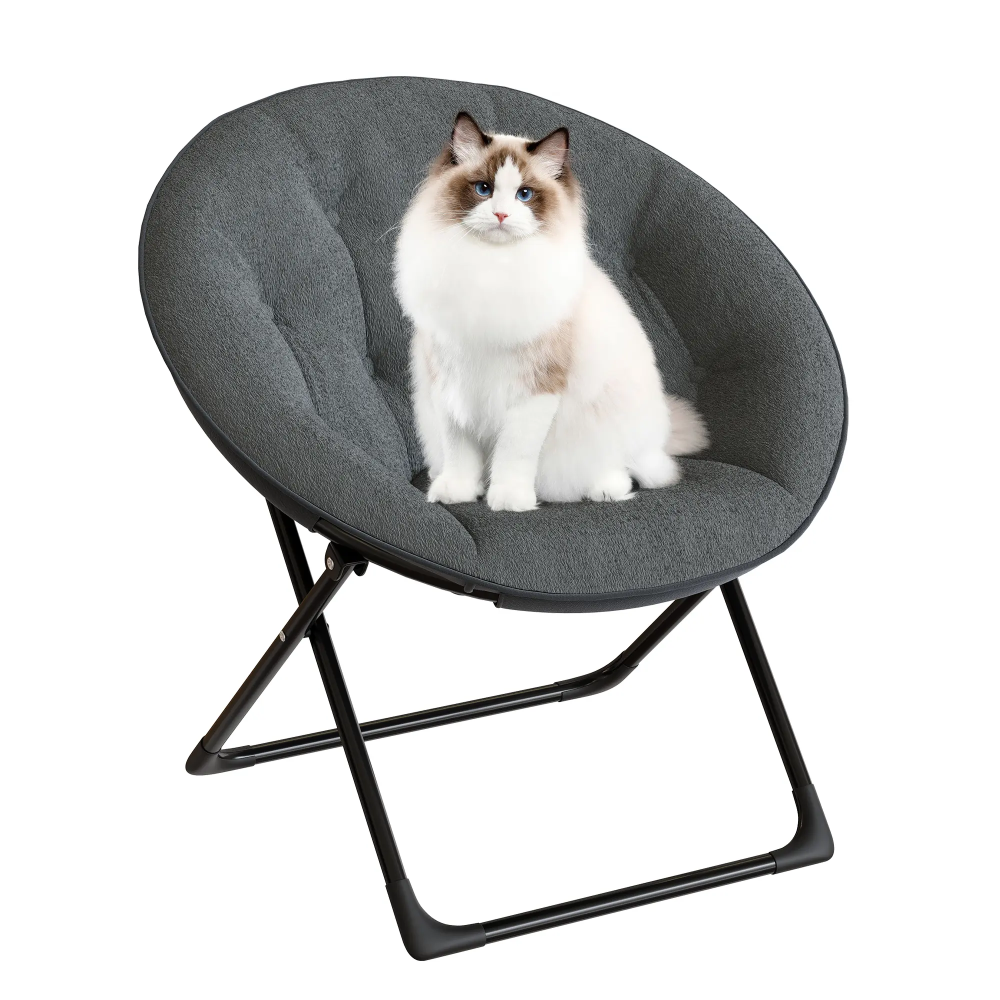 Folding Saucer Chairs for Adults, Comfy Flower-Shaped Faux Fur Round Chair with Thick Cushion and Sturdy Metal Frame, for Bedroom, Living Room, or Dorm