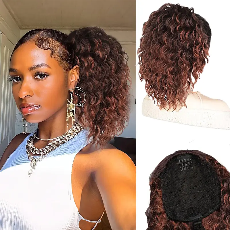 12 inch Ponytail Extension Drawstring Ponytail for Women Short Wavy Curly Ponytails Fluffy Natural Looking Pony Tails Hair Extensions Synthetic Hairpiece 