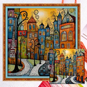 Full Embroidery Eco-cotton Thread 14CT Counted Houses Cross Stitch Kit40x40cm