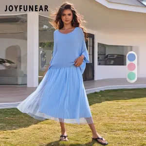 Joyfunear Women's Solid Color Knit Top & Dress Two piece Set Elegant Fashion Casual dress Set for Daily Outdoor Wear women Summer outfit