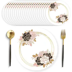 50 Pack Rose Floral Paper Placemats 13.7 Inch Pink Flower Wedding Disposable Round Place Mats Summer Table Mats for Wedding Bride Anniversary Birthday Baby Shower Mother's Day Party Supplies