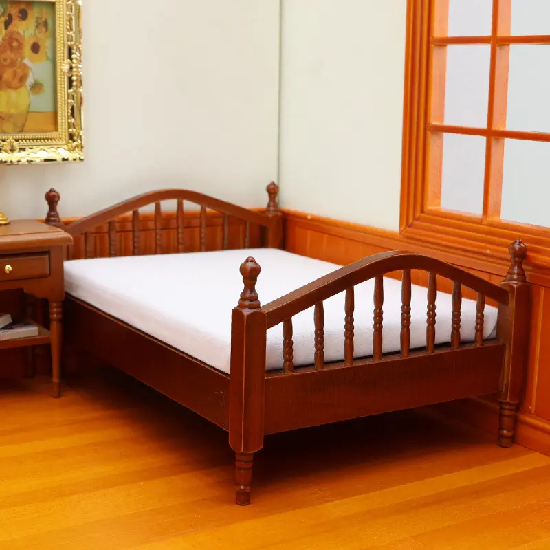 1/12 Scale Miniature Dollhouse Bed European Style White Bedding Colorful Durable Furniture for Room Decoration Halloween Thanksgiving Christmas Gift Fine Craftsmanship Doll Collector