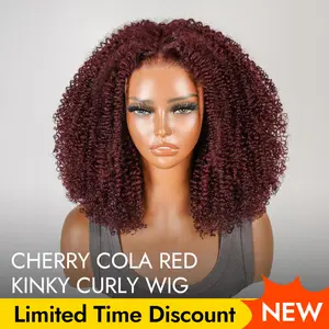 [New In] Wiggins Hair Cherry Cola Red Kinky Curly Wig 7x5 Lace Closure Wig Human Hair Ready To Go Glueless Wigs Afro Curly Wig Pre Cut