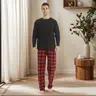 LANBAOSI Men's 2-Piece Thermal Long Sleeve Matching Pajama Set - Button-Down Lounge Top, Red and Black Plaid Pants, Soft Cozy Cool Weather Loungewear (Multi-Piece Men's Pajamas Sets)
