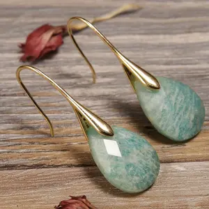 Women's Elegant Amazonite Drop Copper Bead Earrings - Unique Natural Stone Finish, Symbolizing Strength, Perfect for Fashionable Wearers