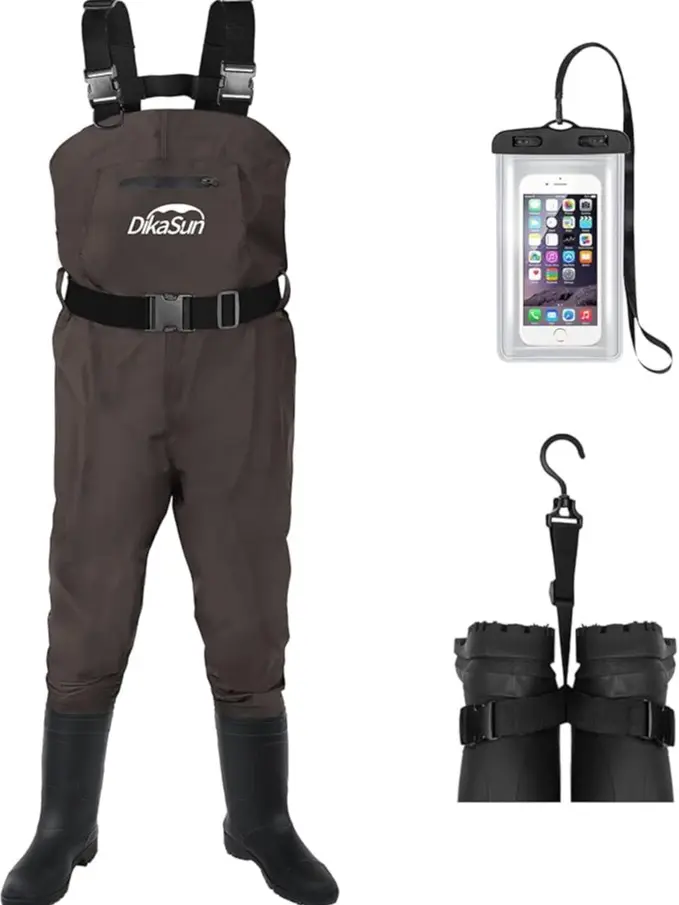 Dikasun Men's Full-Length Bootfoot Chest Waders - 210D Nylon, Waterproof, Lightweight, Breathable Wading Gear for Fishing, Duck Hunting, Professional Outdoor Style Multi-Size Sports Clothing, Male