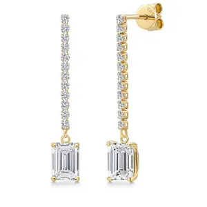 2.50 Cttw 14K Yellow Gold IGI Certified Lab Grown Diamond Earrings | Emerald Cut 1 Ct Each | D-E Color | VS1-VS2 Clarity | Dangle Earrings For Women