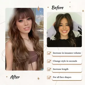 Fashionable Models Ladies Wig - Long Wavy Synthetic Hair with Bangs - Dark Brown Mixed Blonde - Perfect for Daily Wear & Party Fun - 66cm Length - Natural Looking Curls for Women