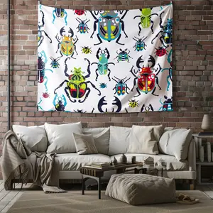 Colorful Cartoon Beetle Tapestry, Wall Hanging Tapestries, Wall Blanket Backdrop Decor, Cute Bug Print Aesthetic Tapestry for Kids Bedroom Living Room, Indie Art Wall Decor