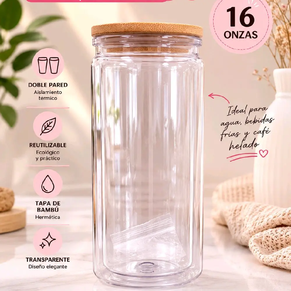 16 oz Double Wall Acrylic Snow Globe Tumbler with Bamboo Lid