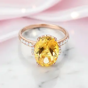 14K Rose Gold Ring 5.2ct Citrine 0.22ct Diamond Option Ring