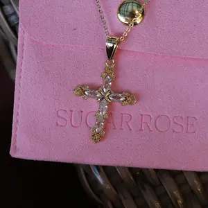 Rose Cross Cubic Zirconia Chain Necklace