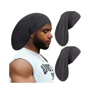 2 PCS Dreadlock Cap – Wide Elastic Long Braid Cover Sleep Cap Black