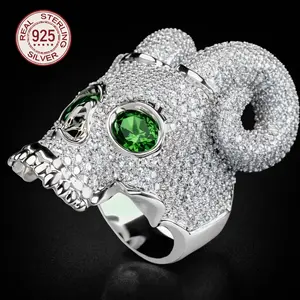 Vintage Gothic Skull Horn Ring Bezel Cluster 925 Sterling Silver Rings