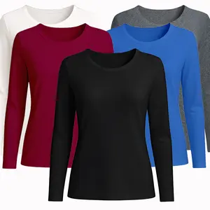 Women's 3 Piece Loose Long Sleeve Round Neck Classic T Shirt Summer Top Casual Minimalist White Crewneck Streetwear Basic Out Fashion Bottom Layered Slim Top