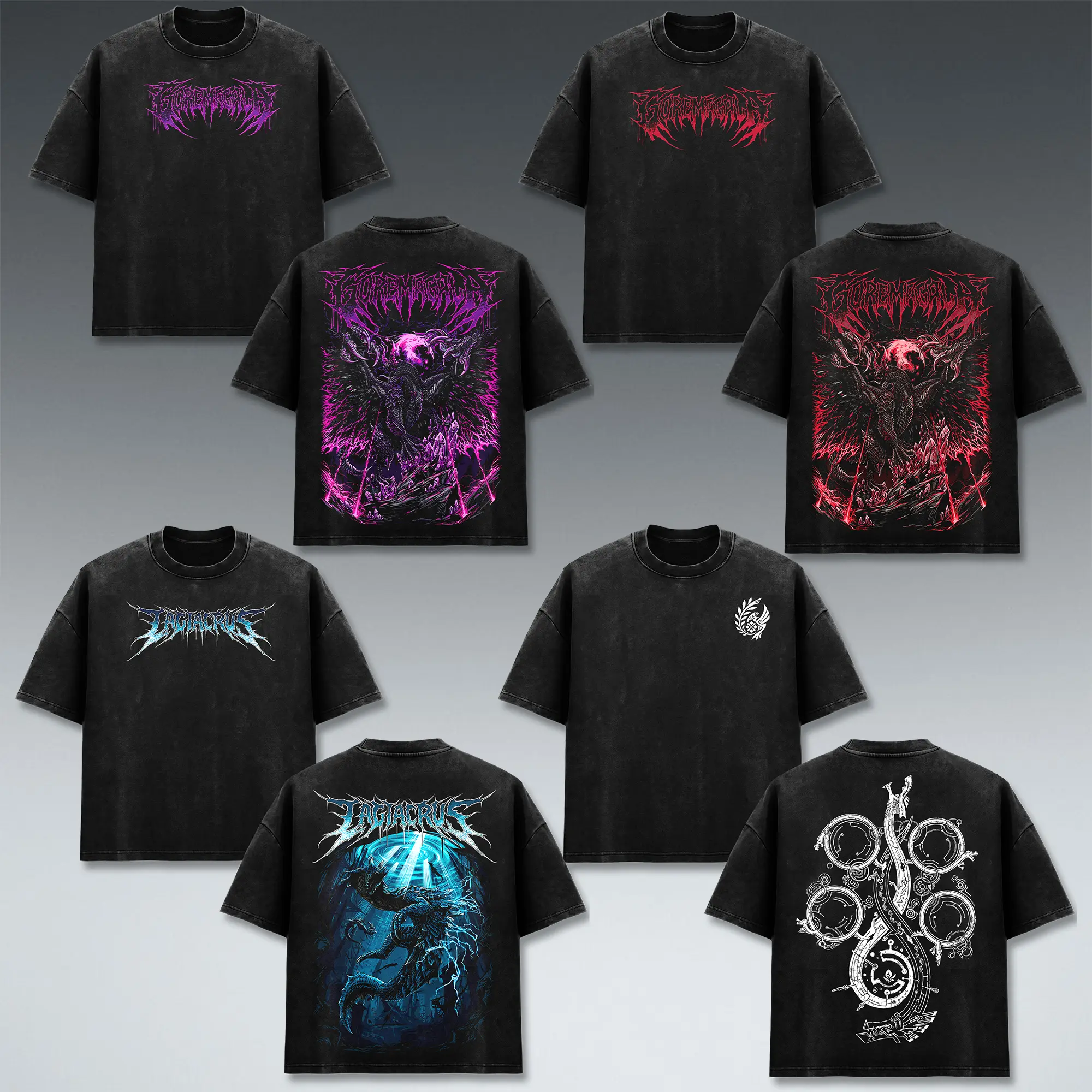[COLLECTION] Monster Hunter Game T-Shirt, Gore Magala Lagiacrus Shara Ishvalda Graphic Tee, Elder Dragon Metal Font Front Back Print, Vintage Black Wash Heavyweight Cotton, Oversized Drop Shoulder Streetwear, Wyvern Gaming Fan Apparel