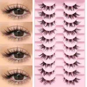 10 Pairs Cluster False Eyelashes Natural Look, Lightweight Anime Lash Extension Band, Transparent Stem Short Cat Eye Lashes Set, Cosmetic Eyelash Extension, Handmade Fake Eyelashes, False Eyelashes Extensions