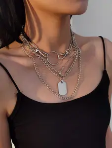 4pcs Layered Chain Necklace Set Geo Charm Minimalist Jewelry for Women