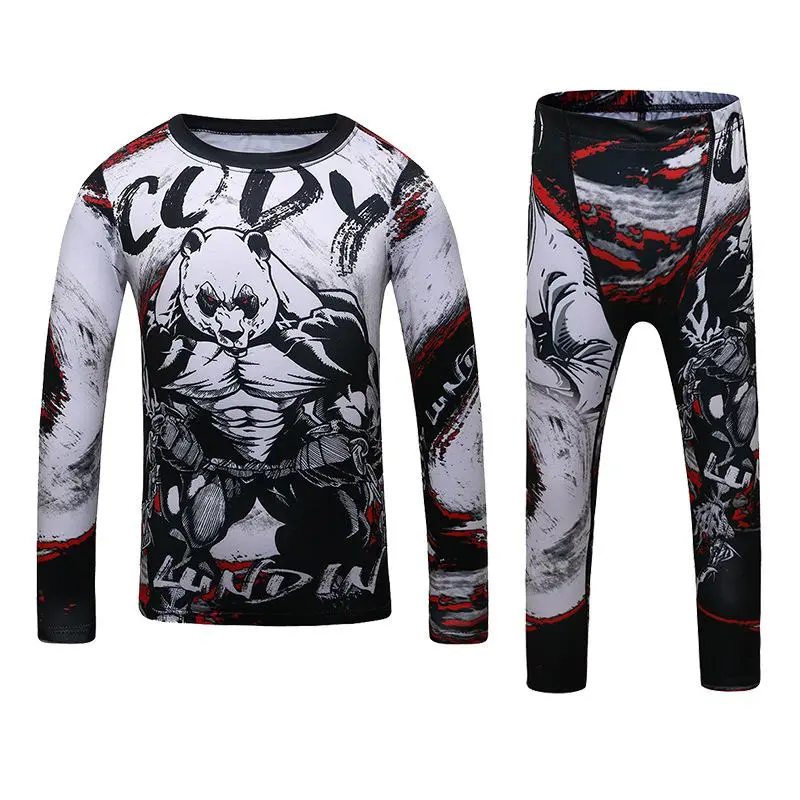 Kids' 2-Piece Rash Guard, Long Sleeve Thermal Compression Top and Pants with a Second Skin Feel for Boxing and Martial Arts