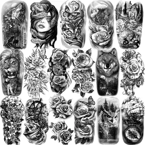 77 Sheets Temporary Tattoo for Men & Women 17 Large Half Arm Chest Shoulder 60 Tiny Black Waterproof Realistic Long-Lasting Non-Toxic Safe for Most Skin Types