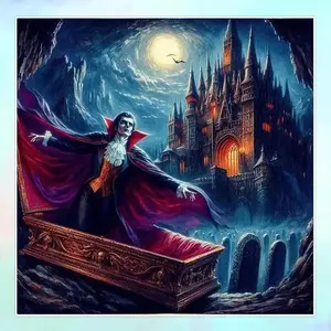 5D DIY Full Drill Round Diamond Painting - Vampire Castle Mosaic, Canvas - DIY Decorative Painting, Home Wall Decor, Suitable for Halloween and Christmas, Birthday and Anniversary Gifts