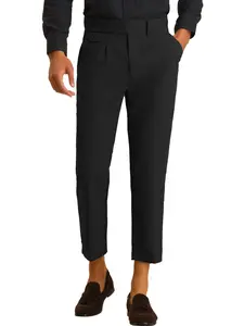 INSPIRE CHIC Cropped Dress Pants for Men's Pleated Front Slim Fit Solid Business Tapered Trousers