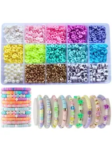 Macaron Color Polymer Clay Beads Set for Bracelet Making, Flat Beads and Friendship Letter Beads for Jewelry DIY, Girls Teenagers Gift, Diy Mix Beads