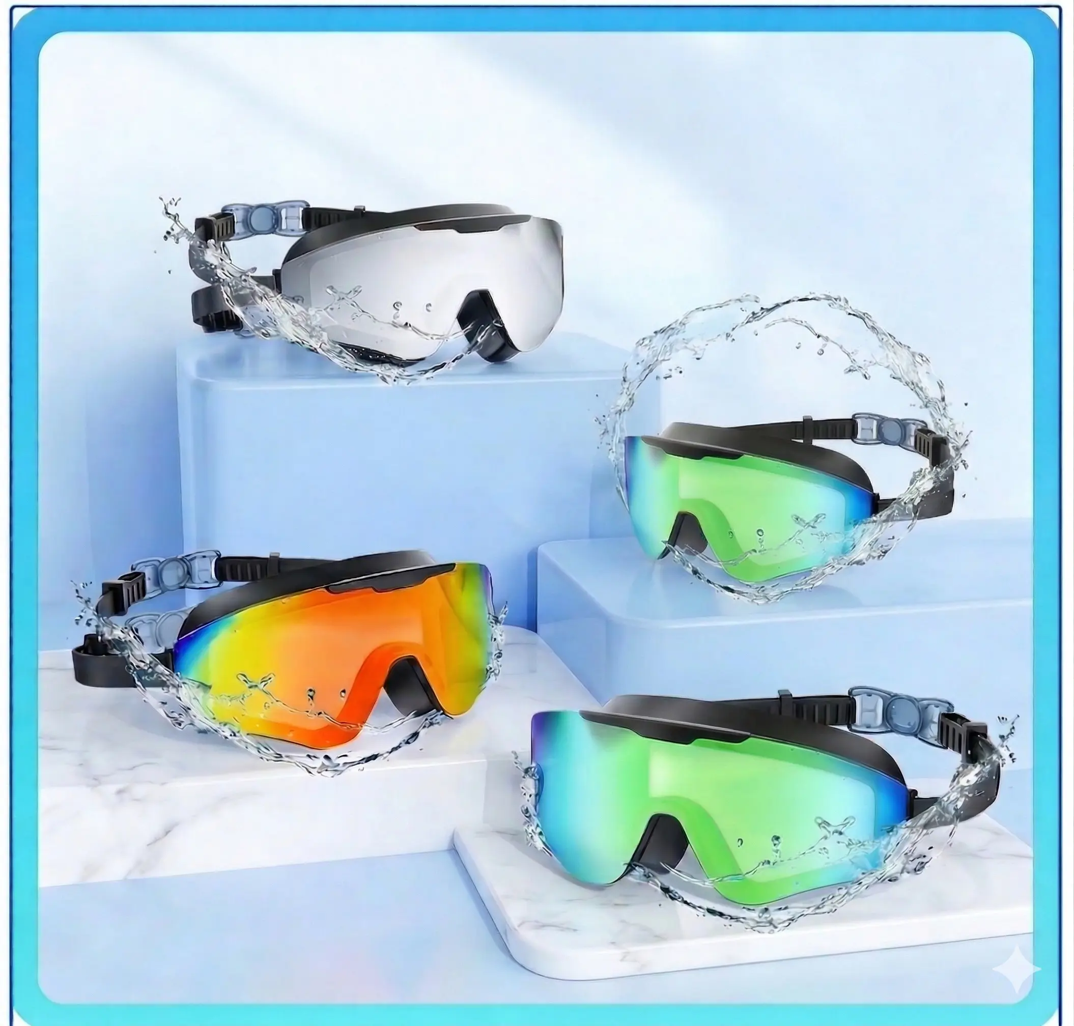 Unisex Pool Goggles Set - Anti-Fog Full-Coverage Impact PC Lenses, 3-Color UV Protection, Waterproof Swimming Accessories, Quick-Fit Buckle, Adjustable Earplugs & Nose Clip for Outdoor Training