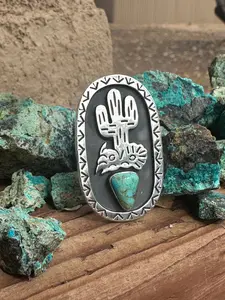 Handmade Kingman Turquoise And Sterling Silver Adjustable Cactus Ring