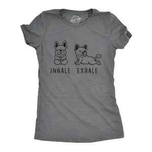 Womens Inhale Exhale French Bulldog T Shirt Funny Farting Yoga Puppy Lover Dog Tee Funny Womens T Shirts Cute Vintage Fashion Casual Ladies T-Shirt Gift Adult Humor Tops for Women Funny Dog Top Women's Novelty Dark Grey