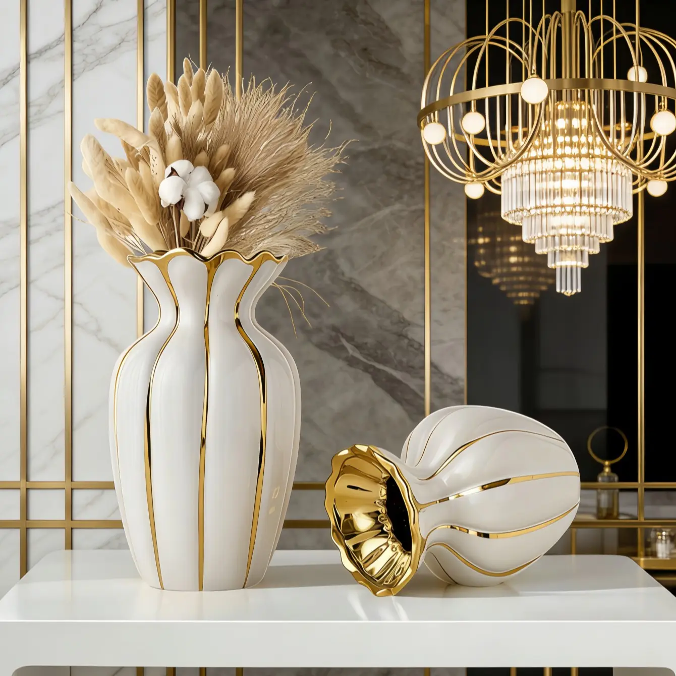 Luxury Ceramic Decorative Vase with Accents, Modern Minimalist Design for Boho & Glam Home Decor, Perfect for Dried Flowers & Stems, Luxurious Centerpieces Vases