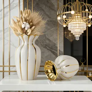 Luxury Ceramic Vase with Accents, Modern Minimalist Design for Boho & Glam Home Decor, Perfect for Dried Flowers & Stems