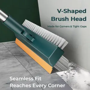 Floor Scrub Brush with Long Handle, 3-in-1 Scrape and Heavy-Duty Stiff Bristle Floor Scrubber Brush with Squeegee for Cleaning Tile Wall Deck Bathroom Patio Garage Kitchen home kit