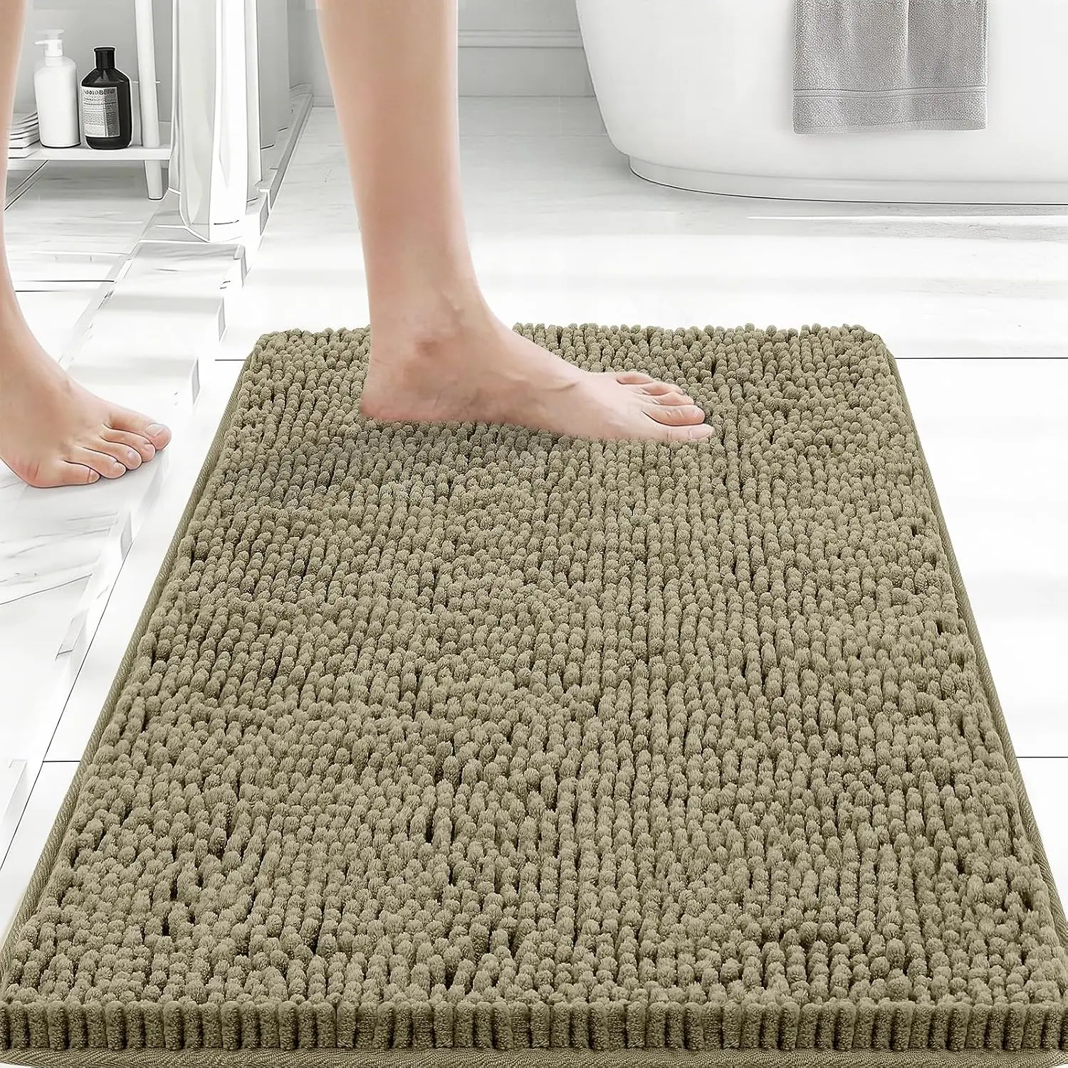 Small Bath Rug Mat,24x17 Chenille High Absorbent Latte Bathroom Mats | Non Slip with Rubber Backing Bathroom Rugs Machine Washable;Extra Soft Bath Rug ;High Absorbent And Quick Dry Microfiber mat