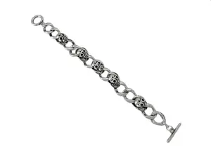Curb Chain Link Bracelet with Skulls and Toggle Clasp