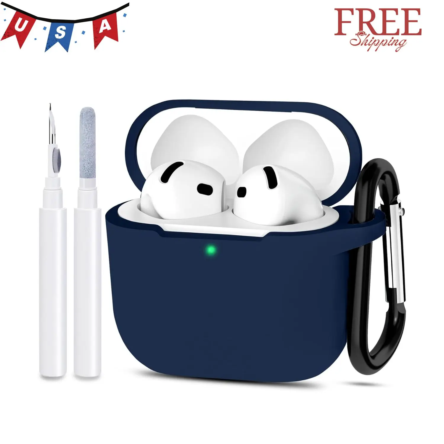 Compatible with AirPods 4 Case Cover, Silicone with Cleaner Kit And Keychain, Midnight Blue