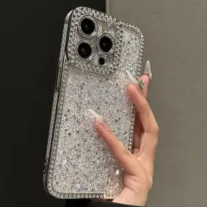 Trendy Silver 3D Full Rhinestone Glitter Phone Case, Minimalist Sleek Bling Protective Cover, Simple Elegant Fashion Shell, Perfect Gift Idea For Her, Compatible With iPhone 15 16 17 All Series