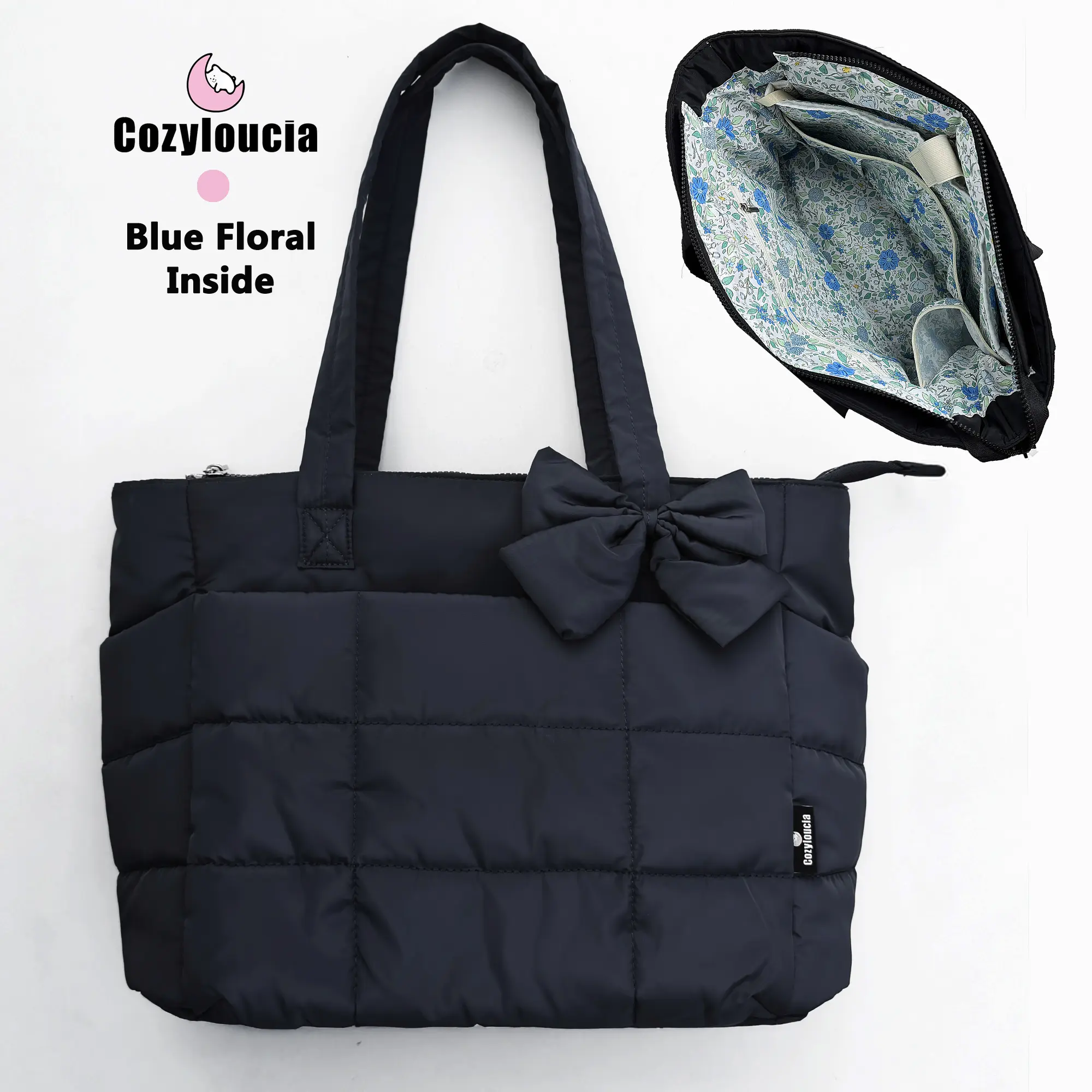 B-Black-Blue Floral -Bow