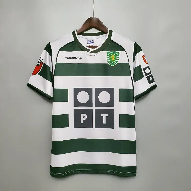 2001–2003 Sporting Lisbon Retro Jersey Kit – Vintage Football Shirt, Green White Soccer Jersey, Classic Blokecore Streetwear Athletic Top