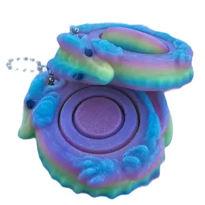 Dragon Gyro Fidget Spinner Keychains - Colorful Rainbow Design with Cloud Accents and Chain Attachment USA Made