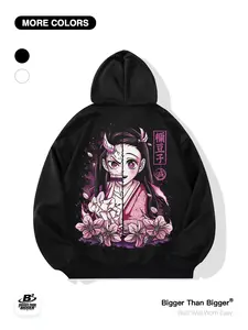 Demon Slayer Muzan Awakening Print Loose Hoodie with Pockets, Casual Breathable Outdoor Sports Wear, Unisex Trendy