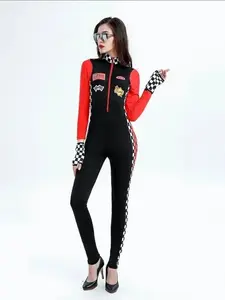 Cosplay Sexy Race Car Driver Halloween Carnival Party Costumes Women Sexy Fitted Racing Jumpsuit Long Sleeves Racer Girl Uniform Cheerleaders Costume