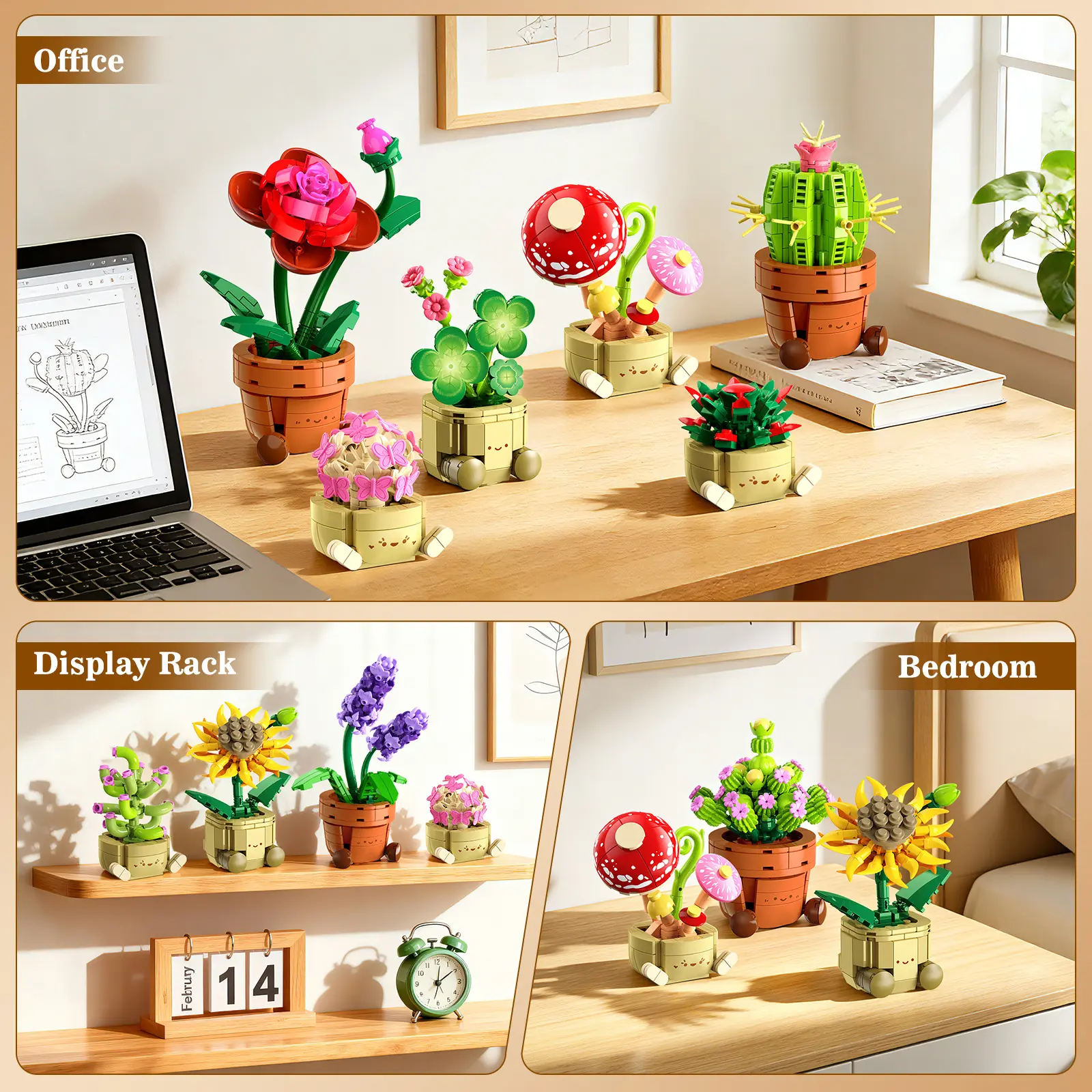 12 Pack Flowers Plants Mini Building Set - 1697PCS Flower