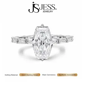 【Glim-H】Total7.2CT Main Stone 4Carat 8*12mm Hexagon DE Color VVS1 Full Moissanite Engagement Ring, S925 Sterling Silver Wedding Band for Women