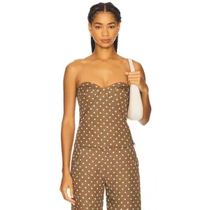 Amanda Uprichard x REVOLVE Soho Top in Chocolate Brown Polka Dot