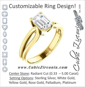 Cubic Zirconia Engagement Ring- The Jan (Customizable Radiant Cut Thick-Split Band Solitaire)