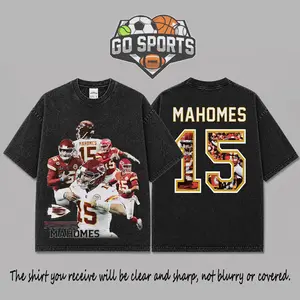 [Go-Sports] Patrick Magic Mahomes 15 Premium Acid Washed Cotton T-Shirt, Chiefs Kingdom Apparel, Mahomes Football Fans Streetwear Tee, Gift For Football Fan Graphic Tee T-Shirt