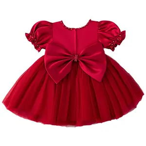 Toddler Baby Flower Girl Dress Big Bowknot Infant Baby Girls Pageant Party Formal Gown Satin Tulle Evening Dresses Baby Birthday Gifts Newborn Photography Outfits Christmas dress