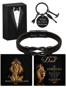 Father's Day Gift, Cool Infinity Symbol Leather Bracelet, Luxury Men's Box, Engraved 'forever Love' Card, Heartfelt Present